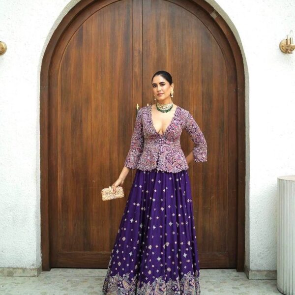 Navy Blue Chinon Kurti Set