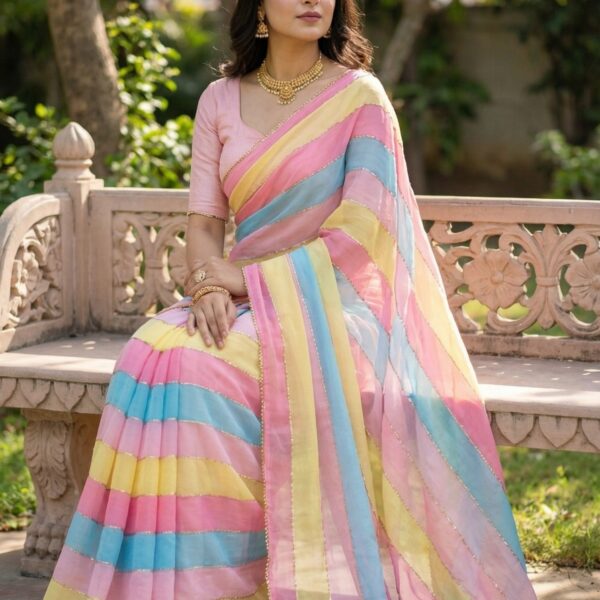 Heavy Soft Tabby Organza Saree with Multi Prints