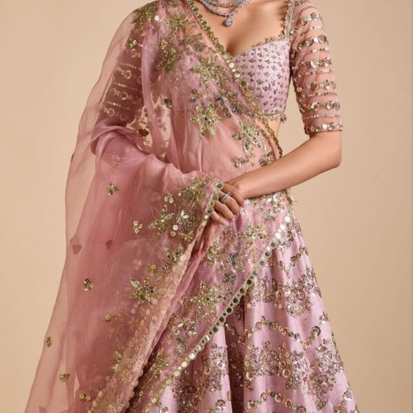 Pink Premium Chinon Silk Heavy lehenga Choli