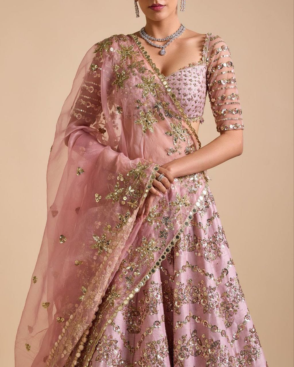 Pink Premium Chinon Silk Heavy lehenga Choli