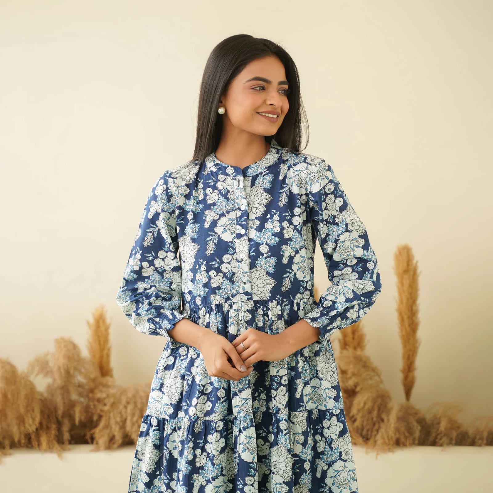 Floral Breeze 3-Tiered Cotton Midi Dress - Image 3