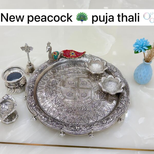 German silver hand engraved puja thali