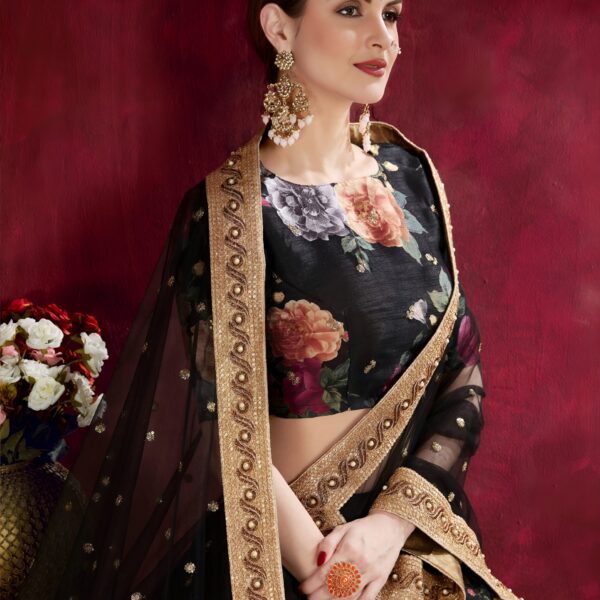 Black Floral Printed Lehenga with Designer Blouse