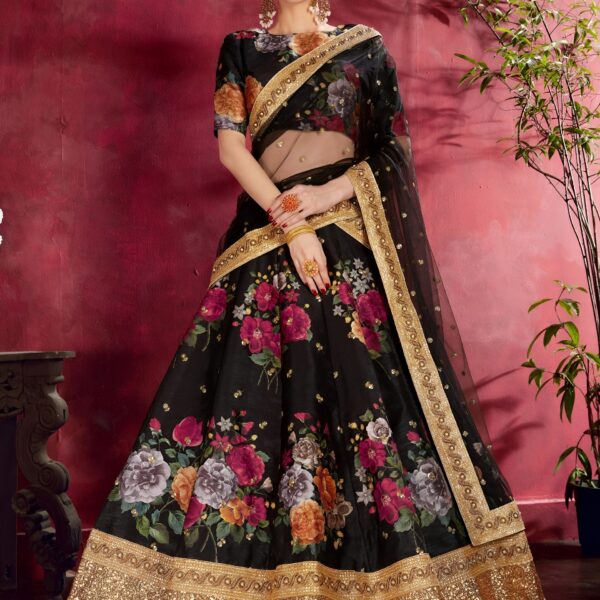 Black Floral Printed Lehenga with Designer Blouse