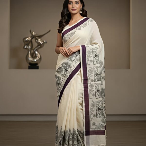 Heavy linen blooming saree mosaic digital print
