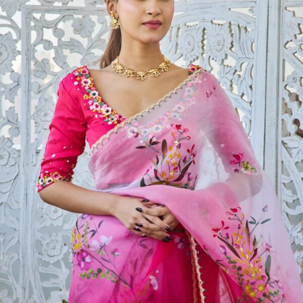 SOFT CUT DANA FLOWER WORK WITH BORDER Saree