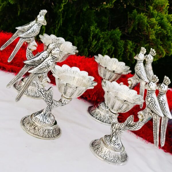 Antique German silver double parrot lotus bowl