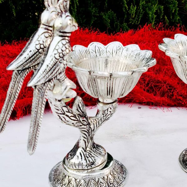 Antique German silver double parrot lotus bowl