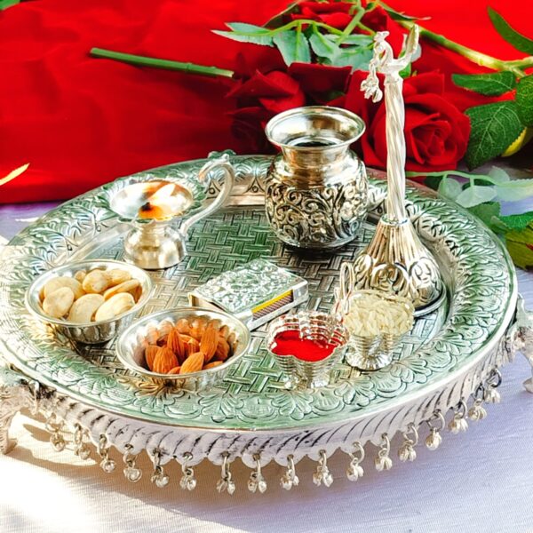 German silver elephant design nakkashi aarti thali set