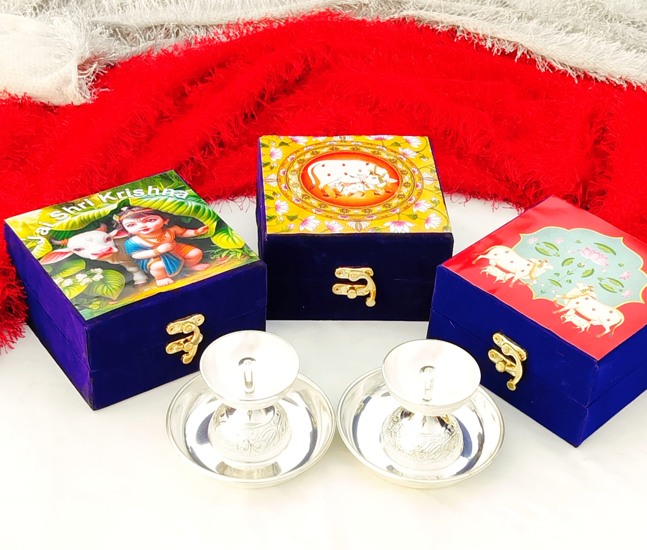 German silver nakkashi work daily use Akhand diya with plate set - Image 5