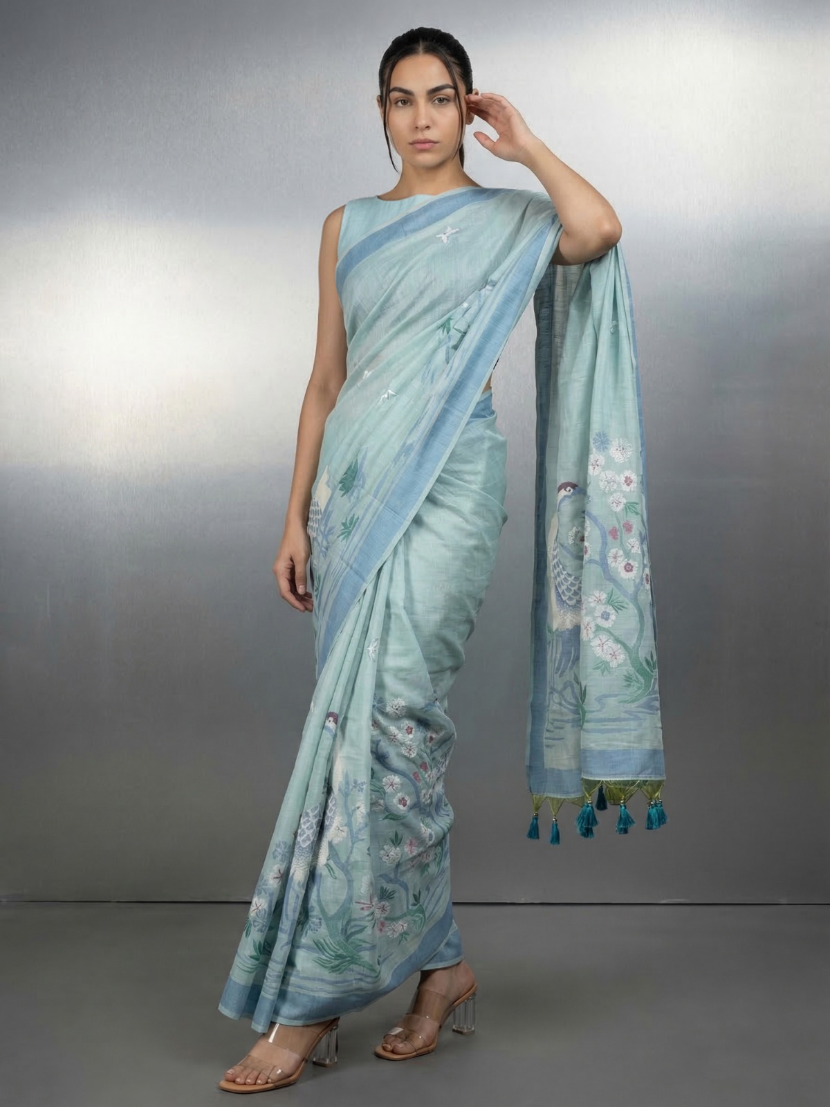 Premium Soft muga cotton sarees with Pencil Art - Image 2