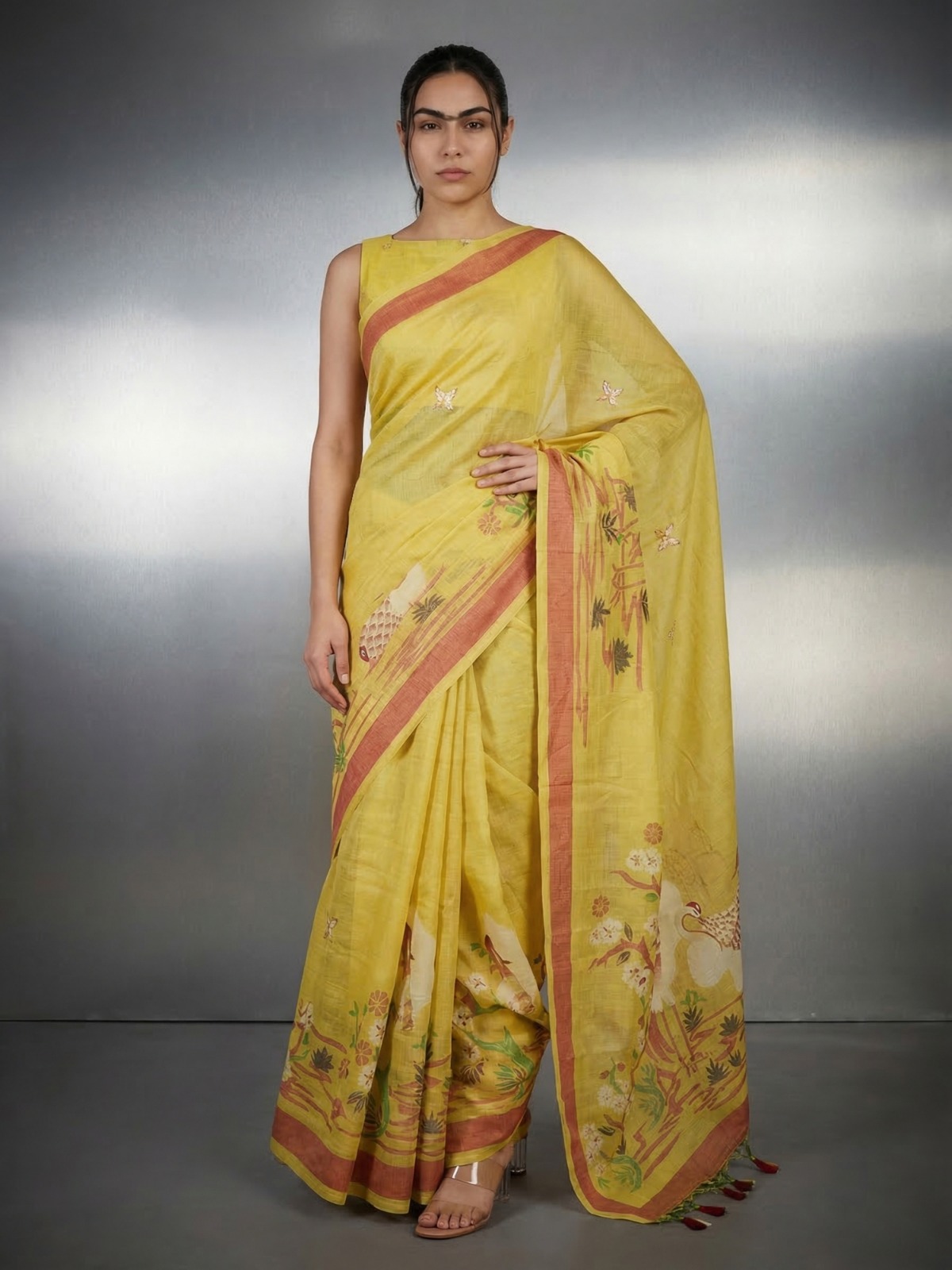 Premium Soft muga cotton sarees with Pencil Art