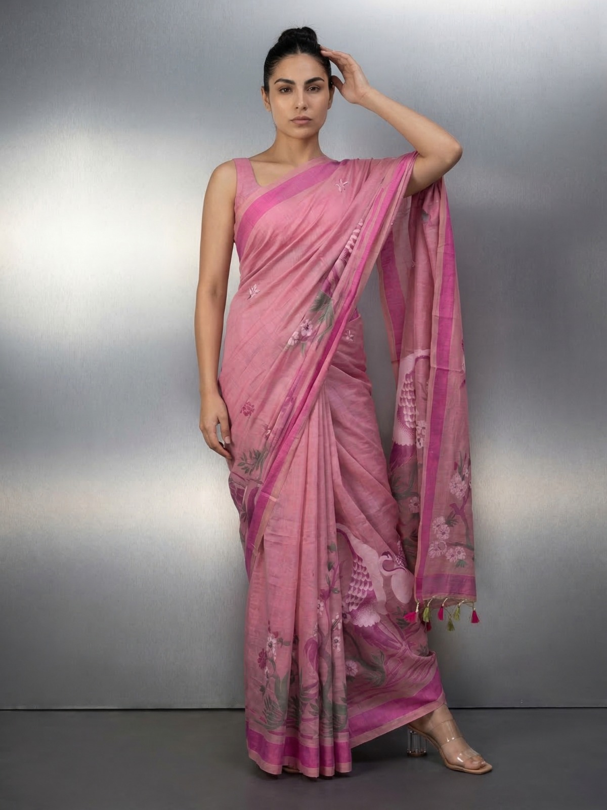 Premium Soft muga cotton sarees with Pencil Art - Image 4