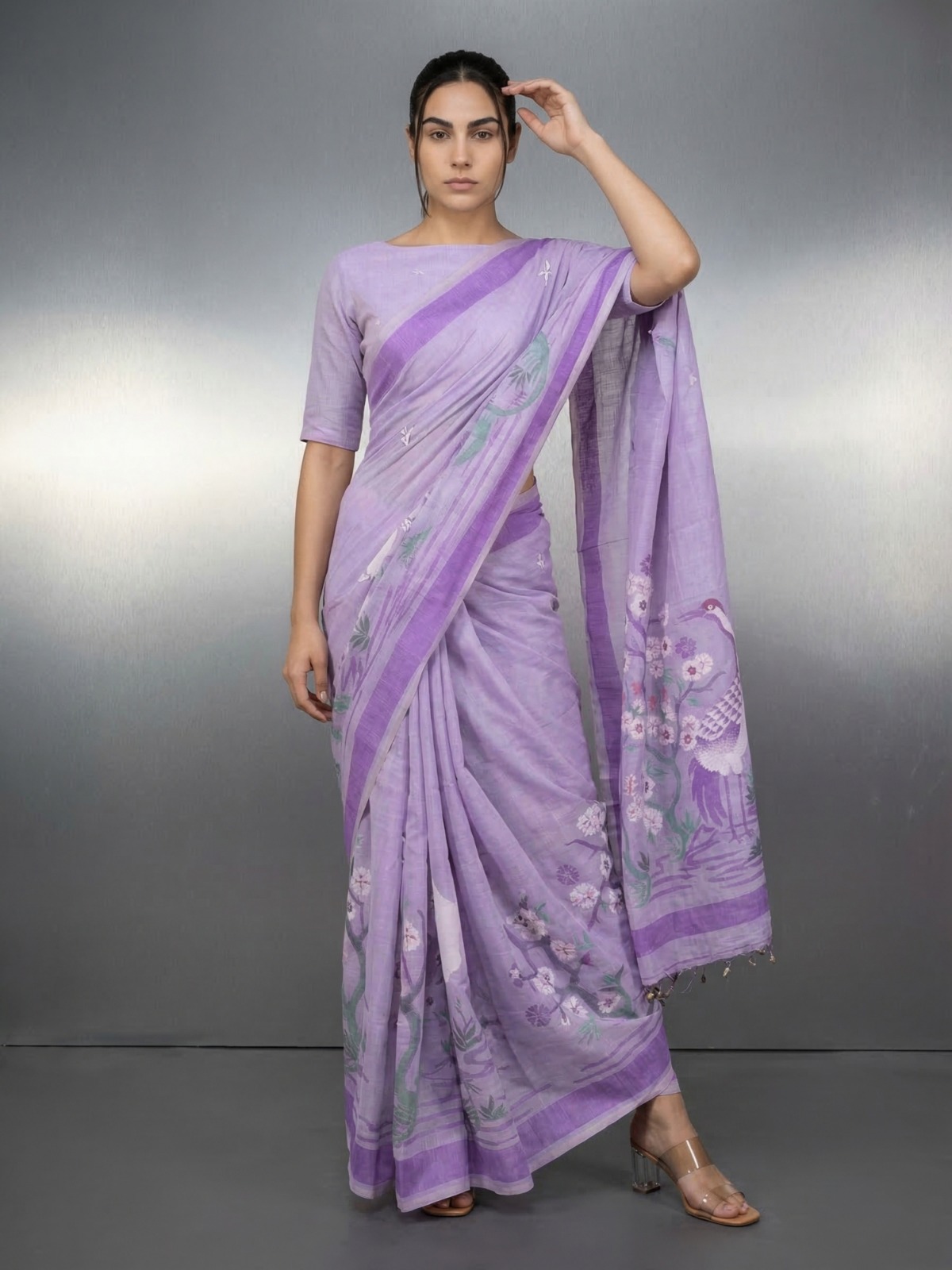 Premium Soft muga cotton sarees with Pencil Art - Image 5