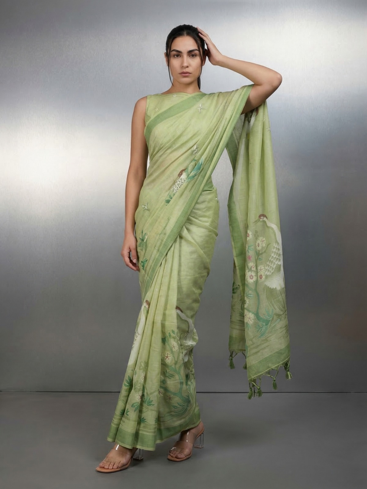 Premium Soft muga cotton sarees with Pencil Art - Image 3