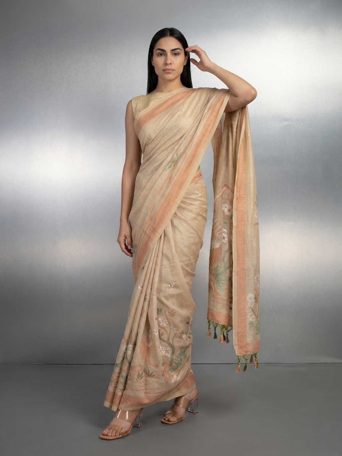 Premium Soft muga cotton sarees with Pencil Art - Image 6