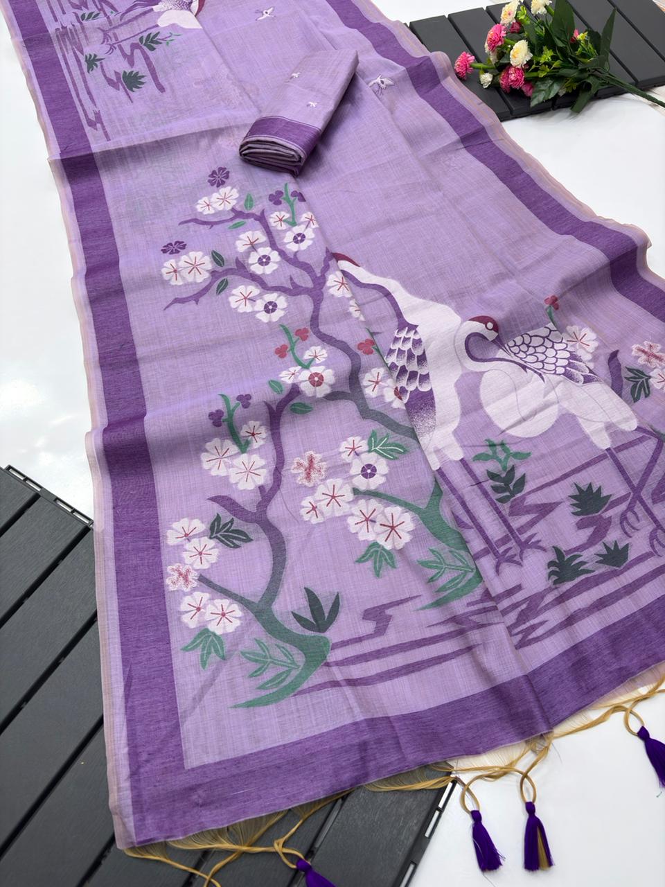 Premium Soft muga cotton sarees with Pencil Art - Image 10