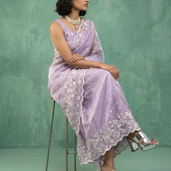 Pure Chanda Silk sarees with flower embroidery work