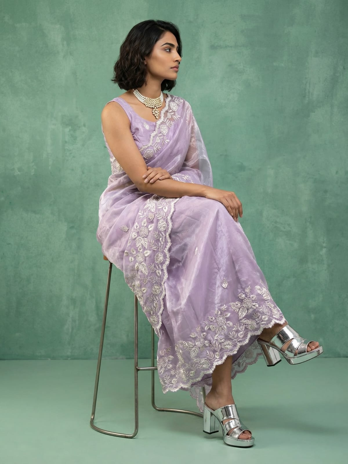 Pure Chanda Silk sarees with flower embroidery work