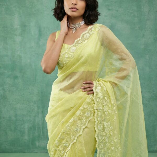 Pure Chanda Silk sarees with flower embroidery work