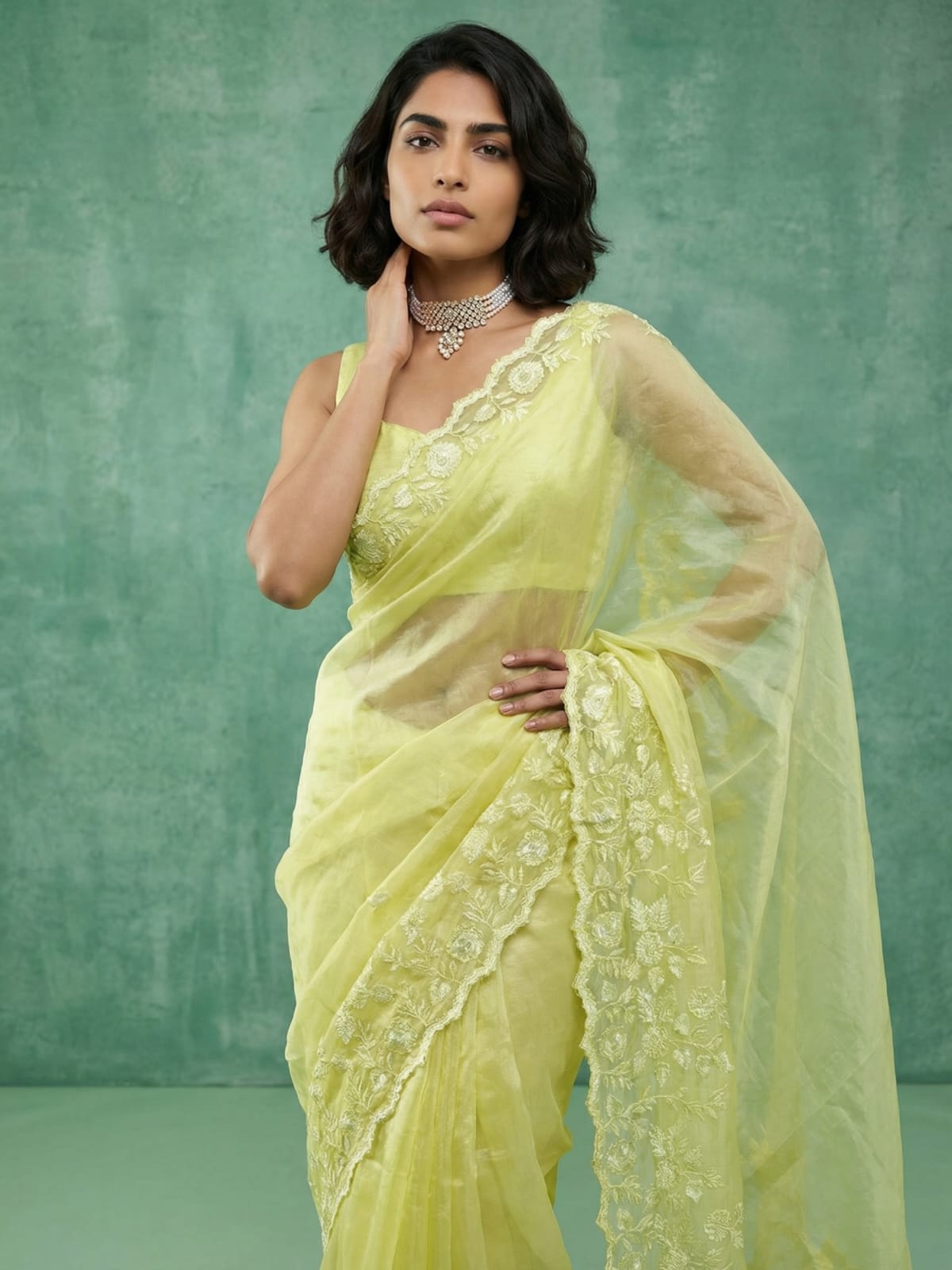 Pure Chanda Silk sarees with flower embroidery work - Image 2