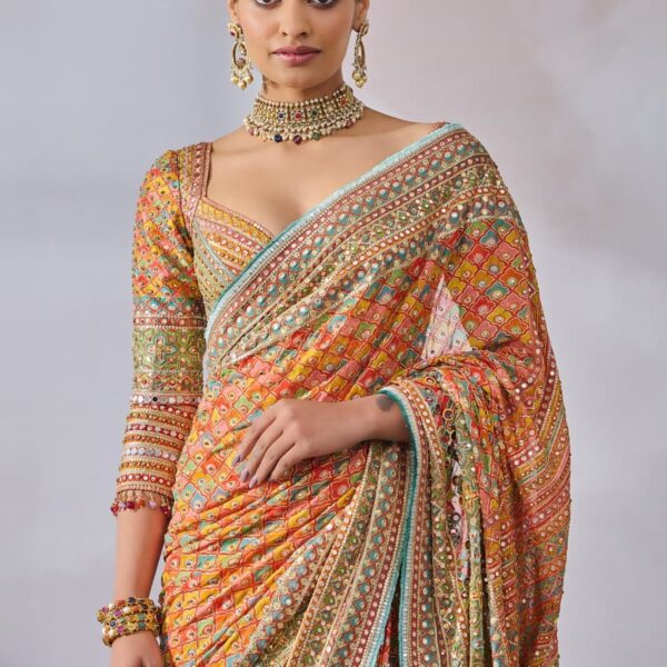 Premium Chinon Silk Saree With Beautiful Print
