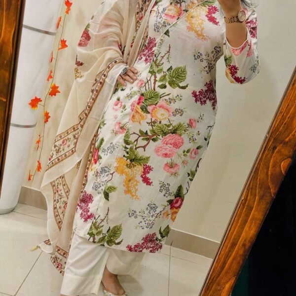 Pure Cotton printed kurti with pant and mulmul printed dupatta