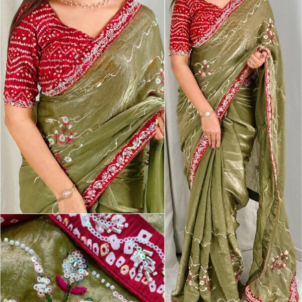 Fendy Satin Saree with Pearl Work
