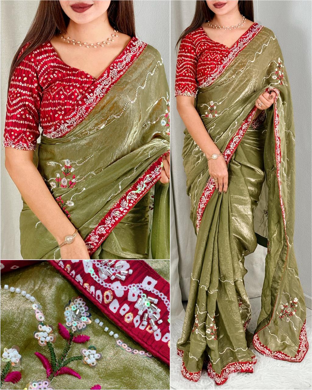 Fendy Satin Saree with Pearl Work - Image 2