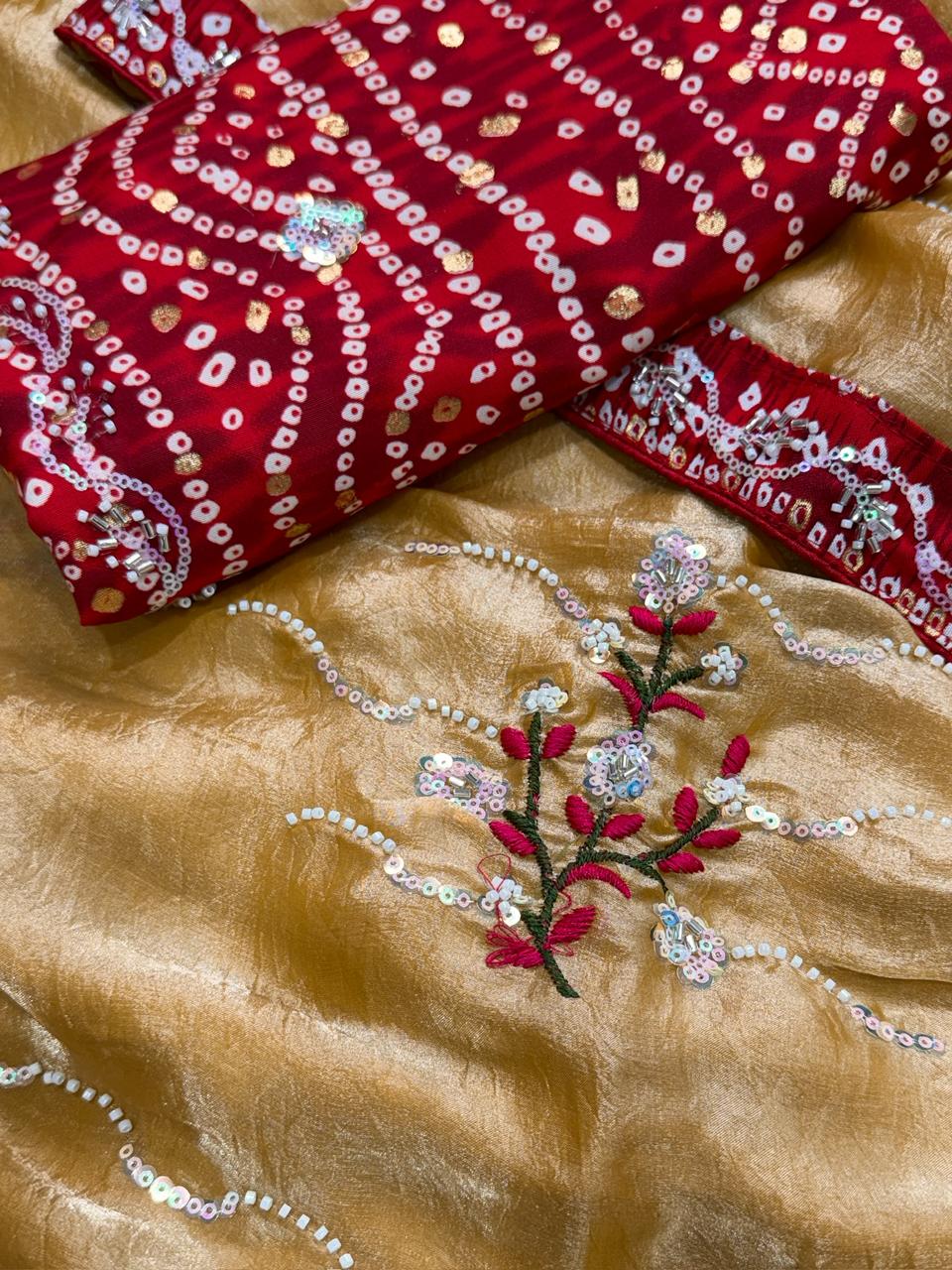 Fendy Satin Saree with Pearl Work - Image 6