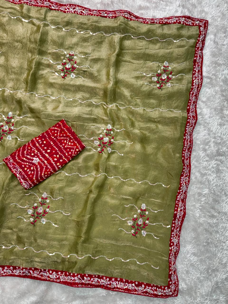 Fendy Satin Saree with Pearl Work - Image 5