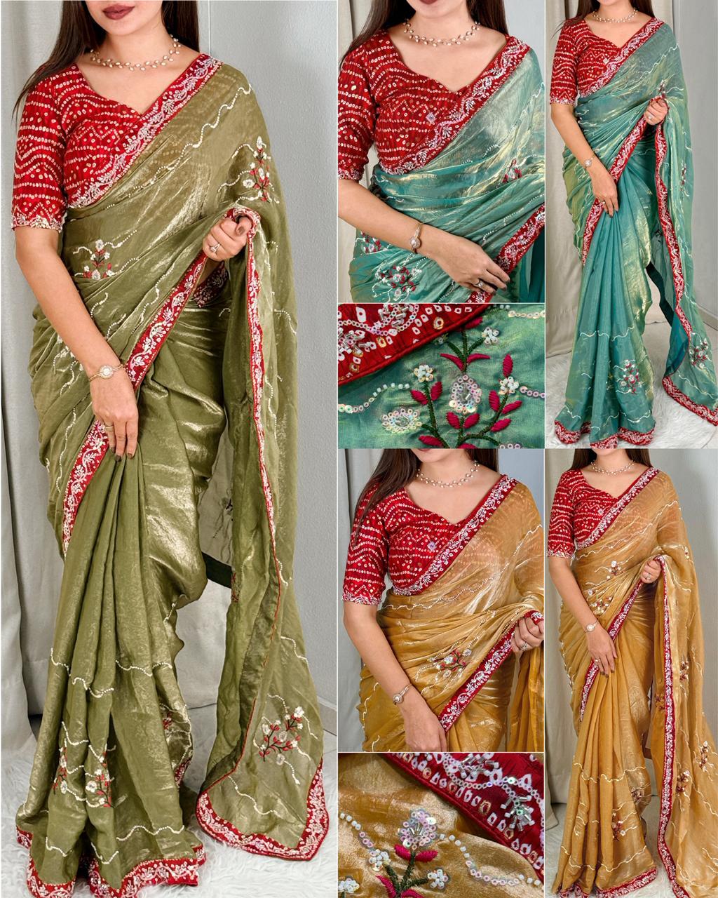 Fendy Satin Saree with Pearl Work - Image 4