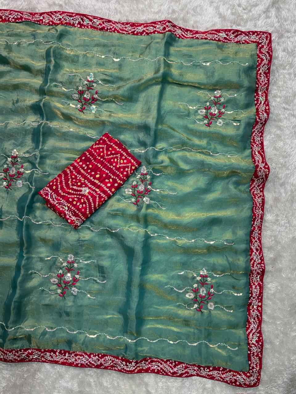 Fendy Satin Saree with Pearl Work - Image 7