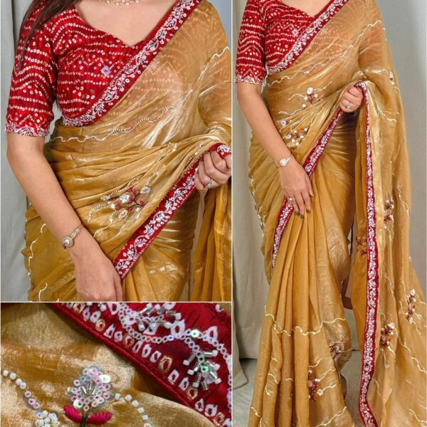 Fendy Satin Saree with Pearl Work