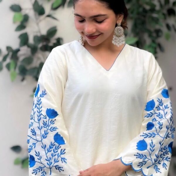 White Roman Silk Kurti Set