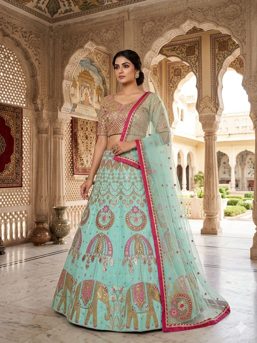 Premium Heavy Slub Silk Lehenga Embellished - Image 2