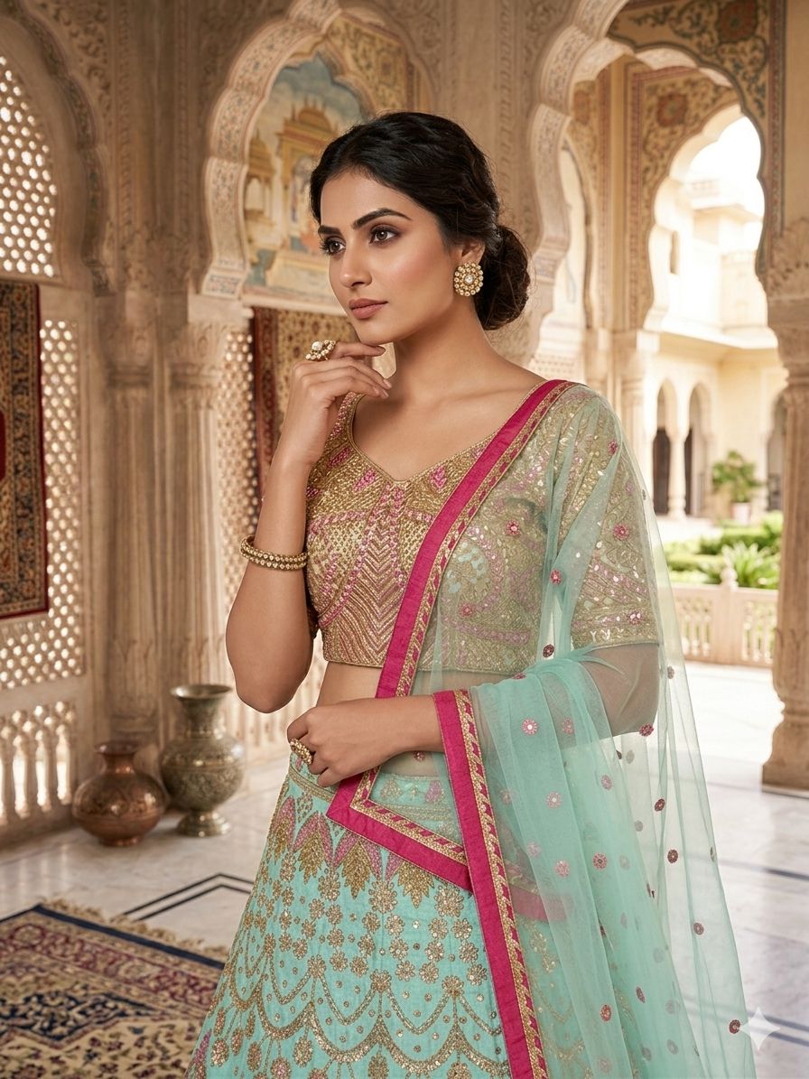 Premium Heavy Slub Silk Lehenga Embellished