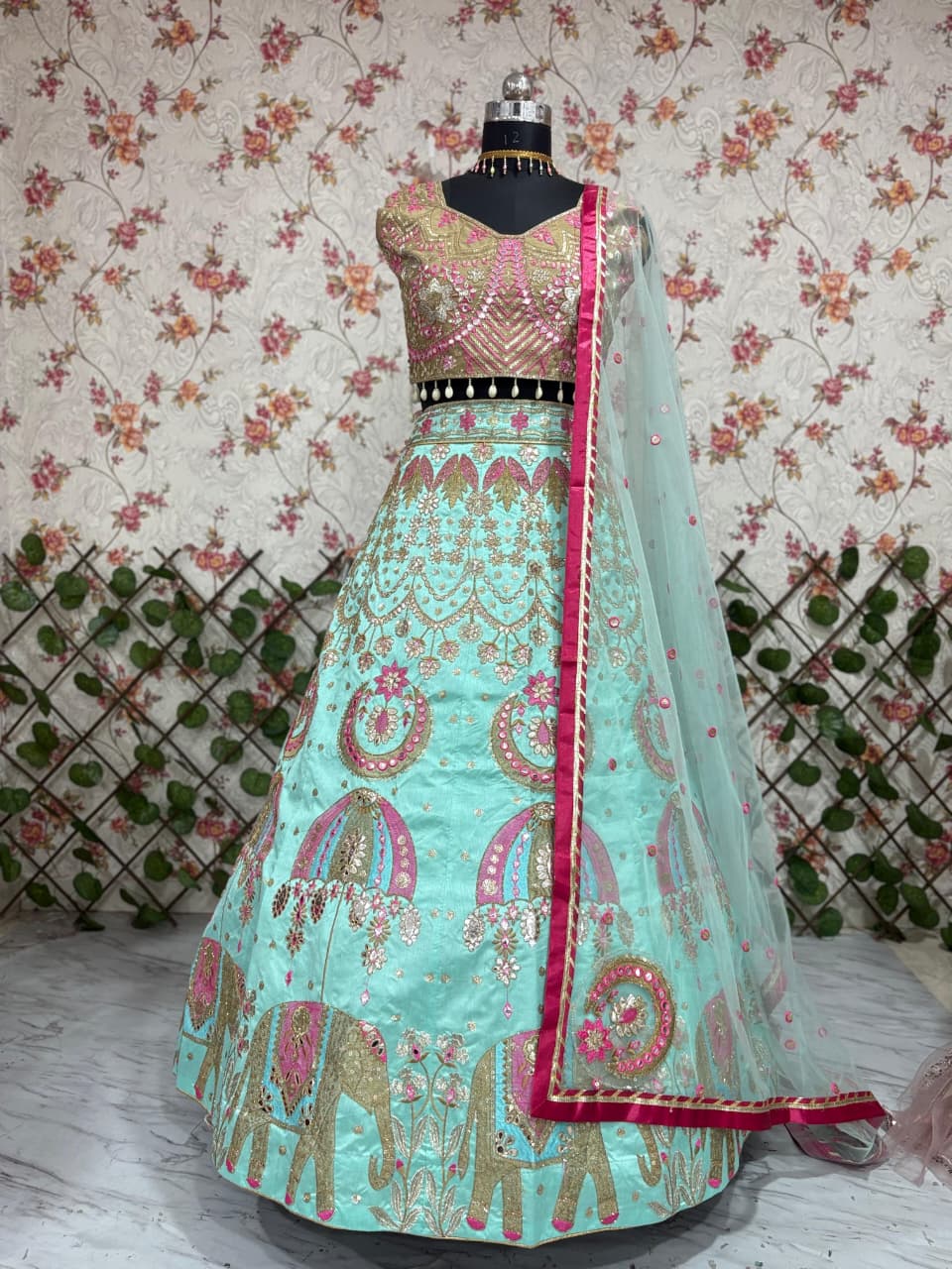 Premium Heavy Slub Silk Lehenga Embellished - Image 4