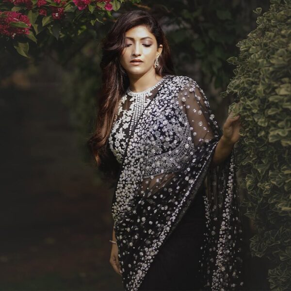 Black White Premium Butterfly Soft Net Embellished Saree