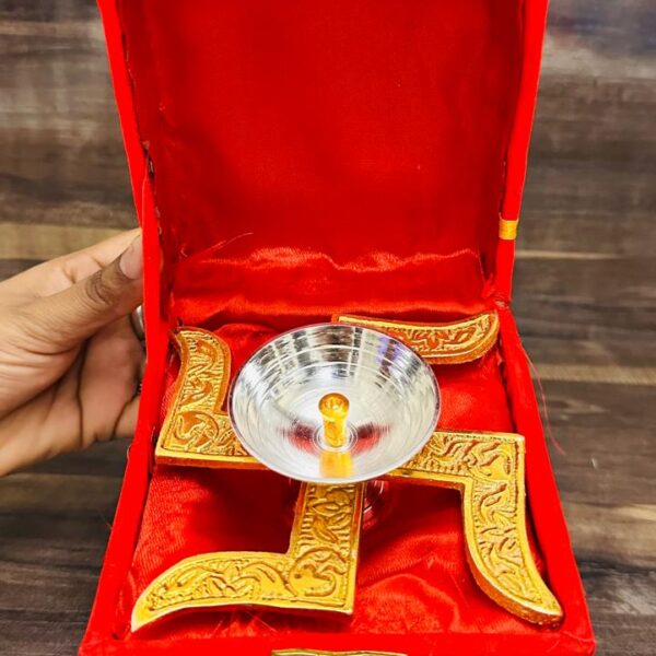 German silver Gold and silver plated swastik diya