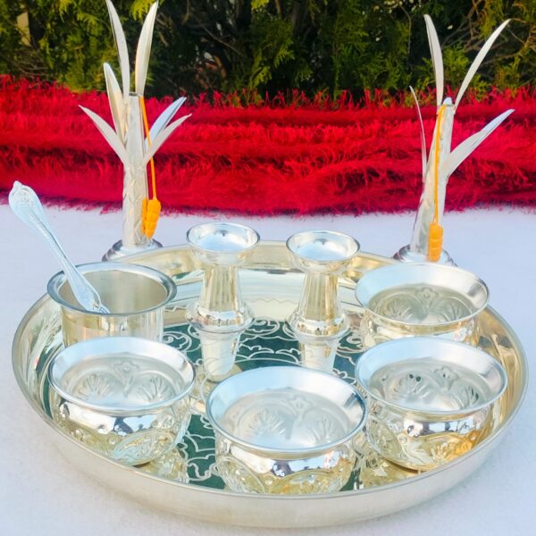 German silver pooja set with banana tree