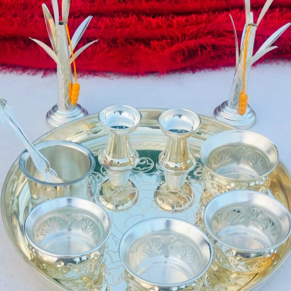 German silver pooja set with banana tree