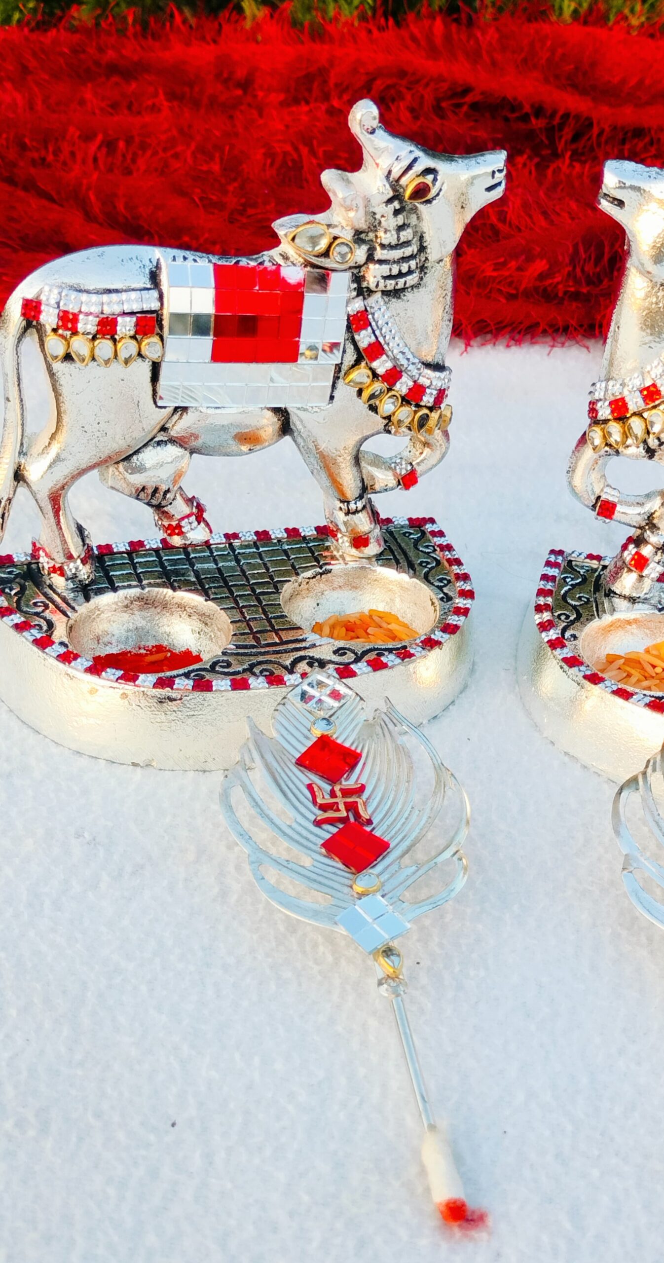 Antique German silver big size kamdhenu cow with set - Image 3