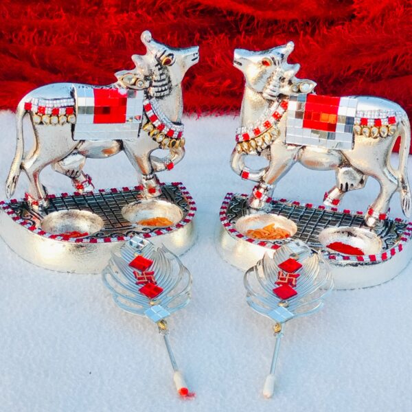 Antique German silver big size kamdhenu cow with set