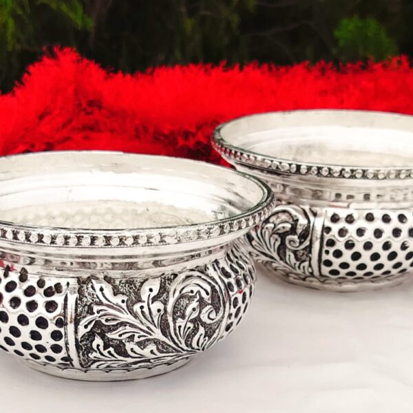 Antique German silver Nakkashi  urli / prasadam bowl