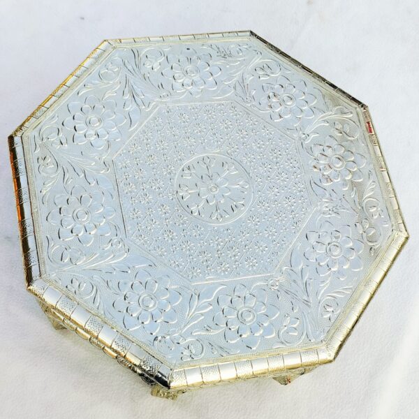 Antique German silver Teak wood base chowki