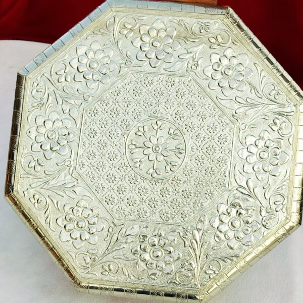 Antique German silver Teak wood base chowki