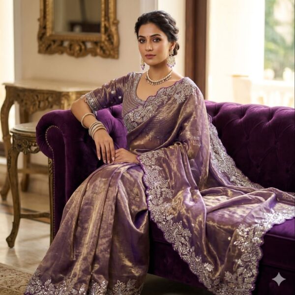 Soft space silk Satin Saree with heavy embroidery sequence