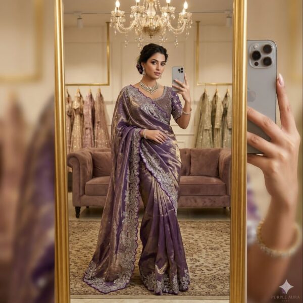 Soft space silk Satin Saree with heavy embroidery sequence