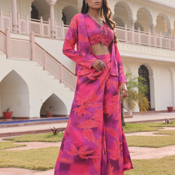 Pink Indo Western Top and Shrug Set